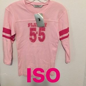 ISO - PINK PLAYBOY 55 BASEBALL TEE SHIRT WITH STRIPES